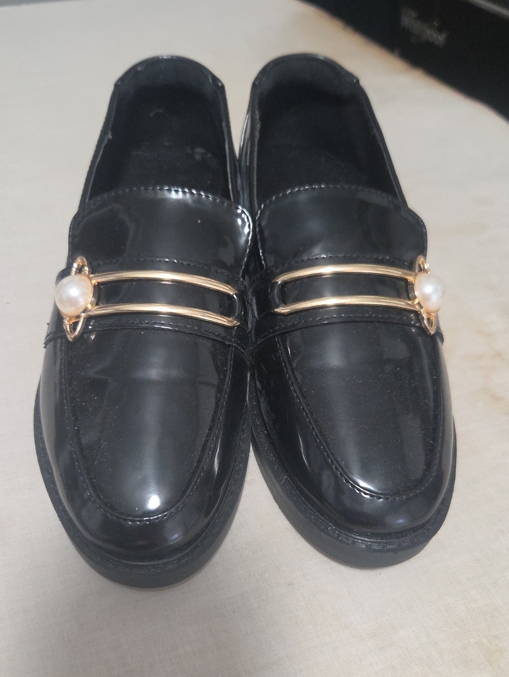 Black Patent Pearl-Accent Women’s Loafers